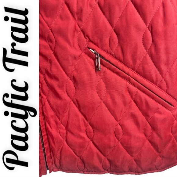 PACIFIC TRAIL VTG QUILTED FLEECE LINED RED COAT COASTAL GRANDMA CABINCORE, MED - Picture 4 of 9